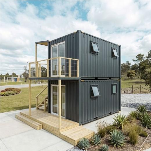 Dwupoziomowy Domek Modułowy z Kontenera | Styl Boho & Modern - tył