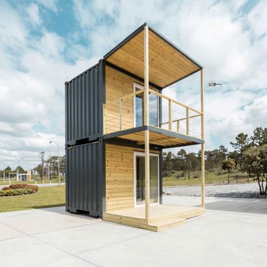 Dwupoziomowy Domek Modułowy z Kontenera | Styl Boho & Modern - przód