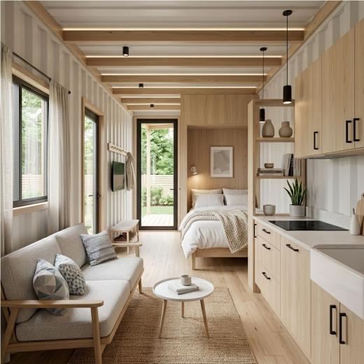 Nowoczesny Domek z Kontenerów – Styl Skandynawski & Design - wnętrze