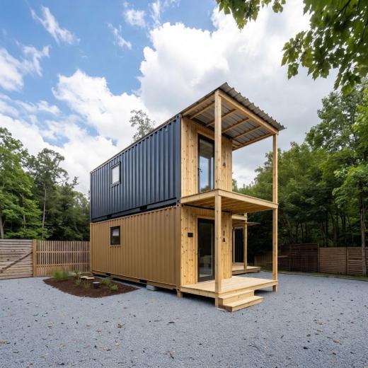 Nowoczesny Domek z Kontenerów – Styl Skandynawski & Design - przód